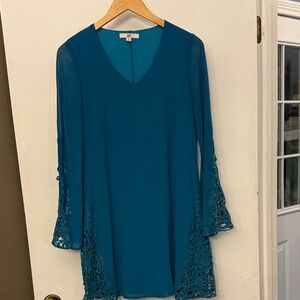 Lux Teal Women's Tunic with Lace Accents